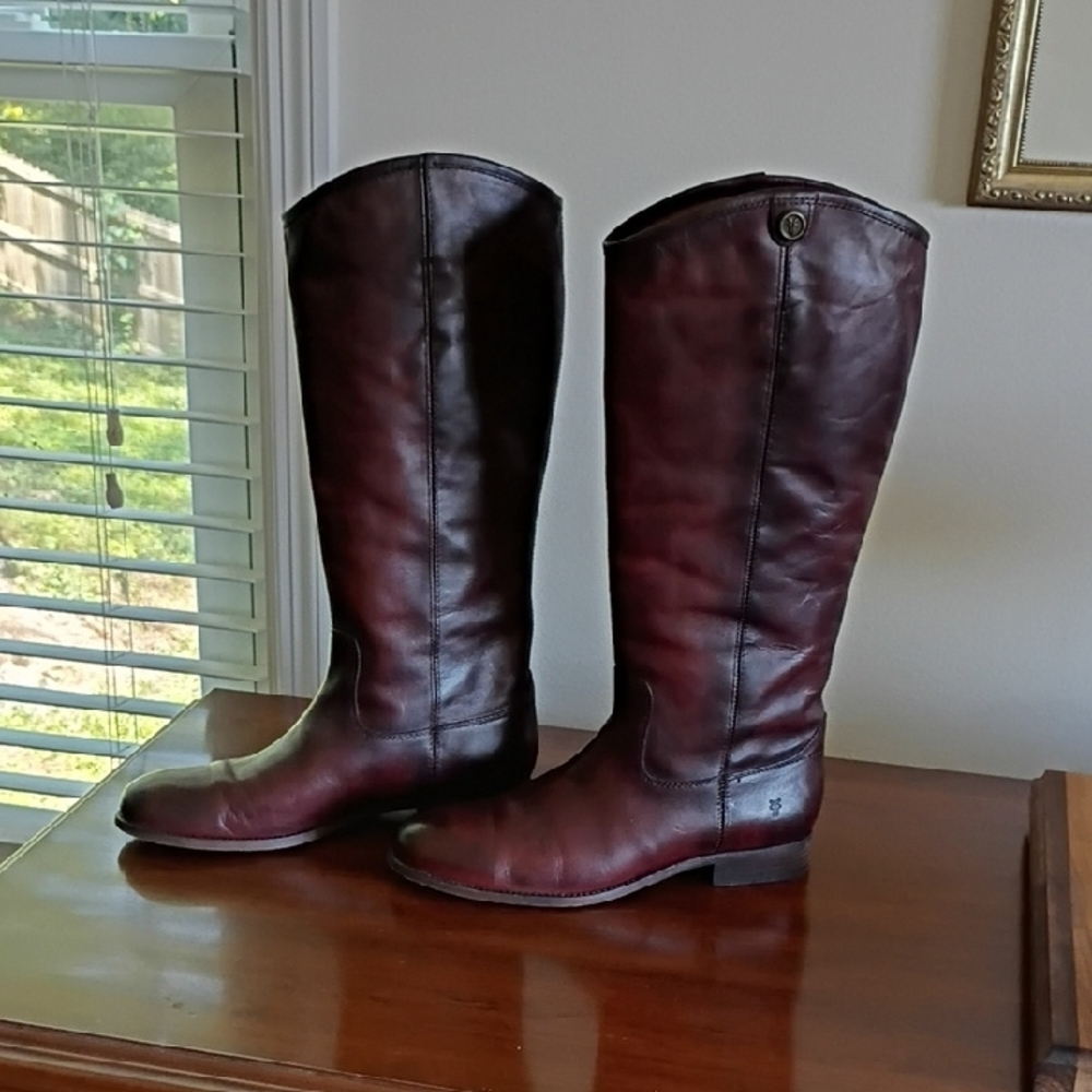 Frye Melissa Button Redwood Leather Riding Boots, 9.5B
